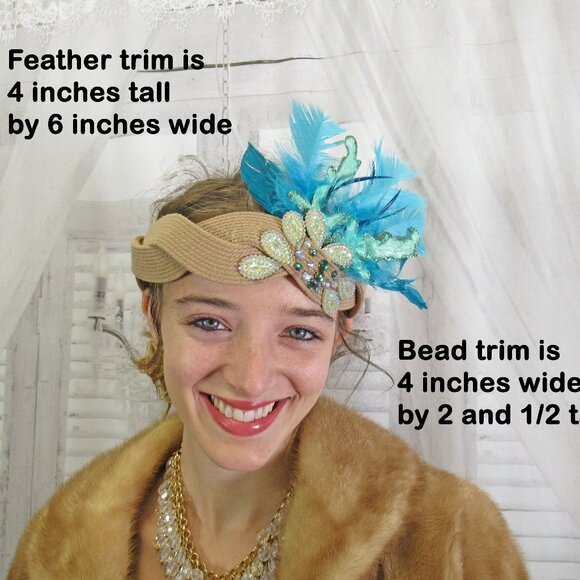 Great Gatsby inspired headband, Beads, glitter and feathers 1920's Flapper style - Picture 4 of 12